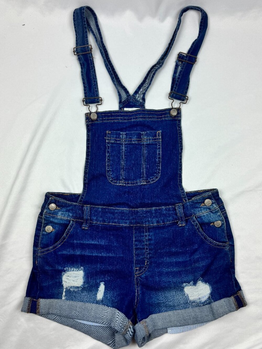 Wax Jean Basic Denim Overall Shorts Womens Size Medium Blue Medium Wash Denim
